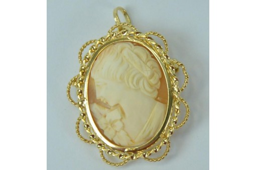 Gemmenbrosche Anhänger Muschelgemme Dame in aus 14 Kt. 585 Gold pendant