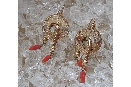 1 Paar Biedermeierohrringe Ohrhänger mit Koralle coral vergoldet antik