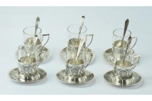 Orientalisches Teeservice Teegläser 18 tlg für 6 Personen Silber silver Tea Glas