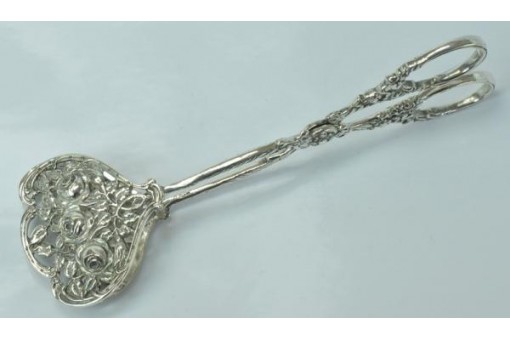 Gebäckzange Zuckerzange Rosendekor 800er Silber um 1900 pastry tongs silver