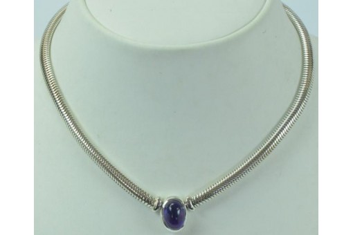 Schlangencollier Schlauchkette mit Amethyst aus 925 Sterlingsilber Silver 42 cm