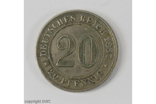 Coin Münze 20 Pfennig 1887 E Kaiserreich J 6 Cu.Ni. Nr. 9977
