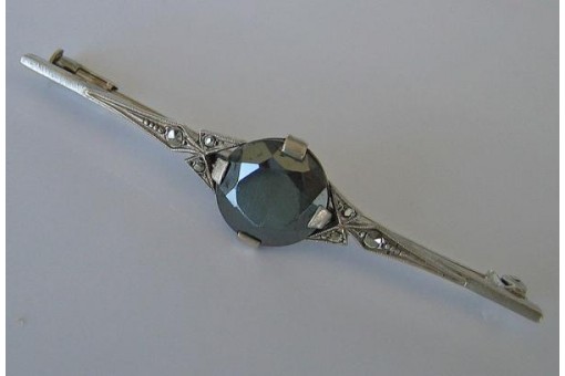 Blutsteinbrosche Brosche mit Blutstein aus 800 Silber Brooch Makasiten Hämatit 