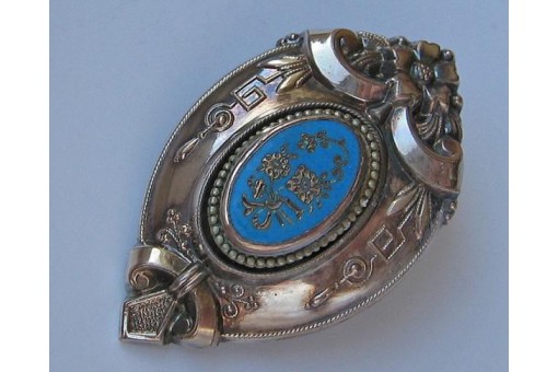 Emaillebrosche Brosche mit Email Brooch in aus versilbert Jugendstil Antik Damen