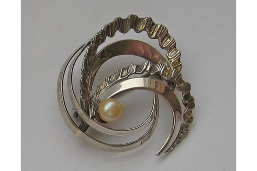 Perlenbrosche Brosche mit Perlen Perle Pearl Brooch in aus 835 Silber Damen