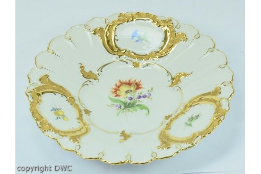 Prunkteller Teller Marke Original Meissen Porzellan Gold mit Feldblumen Dekor 