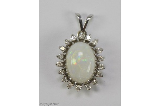 Damen Anhänger für Kette mit Opal Opale in aus 585 Gold Brillant Weiss L. 25mm