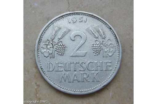 Coin Münze 2 Mark 1951 D Trauben und Ähren Jäger 386 Cu Ni Sammlermünze 