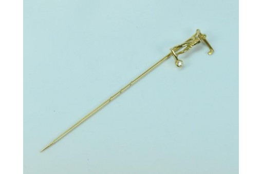 Brosche Nadel mit Brillant 18 Kt 750 Gold Krawattennadel brooch Golfspieler    