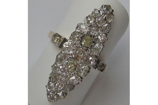 Schiffchenring mit Diamanten diamonds 1,5 ct. aus 14 Kt. 585 Gold antik Gr. 54  