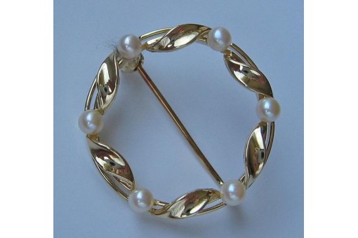 Perlenbrosche Brosche mit Perle Pearl Brooch in aus 14kt 585 Gold Perl