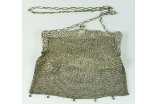 Abendtasche Kettentasche mit Kette um 1900 in aus 800 Silber silver bag