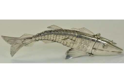 Judaica Besamim Fisch Behälter Silber Gliederfisch spice box fish 15 cm