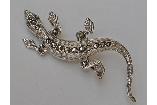 Brosche Salamander Eidechse mit Markasiten in aus 800 Silber silver brooch
