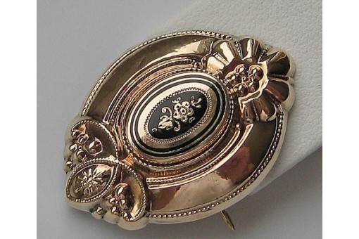 Brosche Anhänger Biedermeier um 1860 vergoldet emailliert antik Tracht brooch