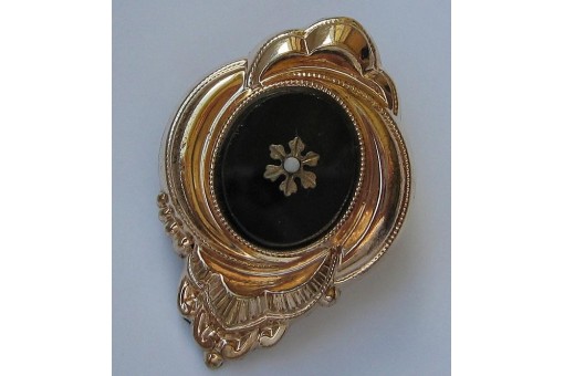 Brosche Biedermeier mit Onyx und Perle antik vergoldet brooch Tracht