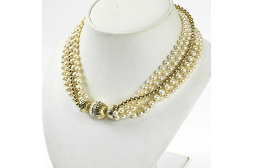 Collier 5-reihig mit Perlen und Brillanten 0,96 ct. in 18 Kt. 750 Gold 45 cm