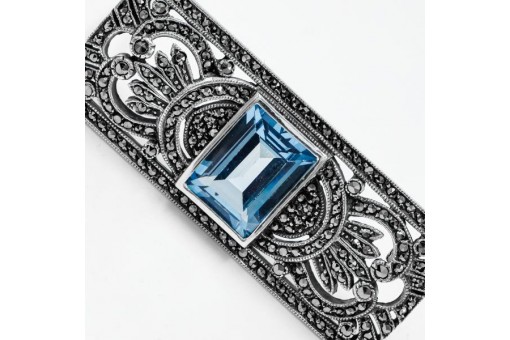 Brosche mit blauem Spinell und Markasiten in 925 Silber antik silver brooch