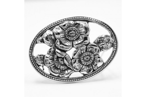 Silberbrosche Blumen Oval Floral 925 Silber Brosche Ansteckbrosche Blätter