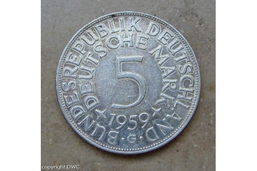 Coin Münze 5 DM  BRD  1959 G  Silberadler  J 387  625 Silber  Nr. 9589