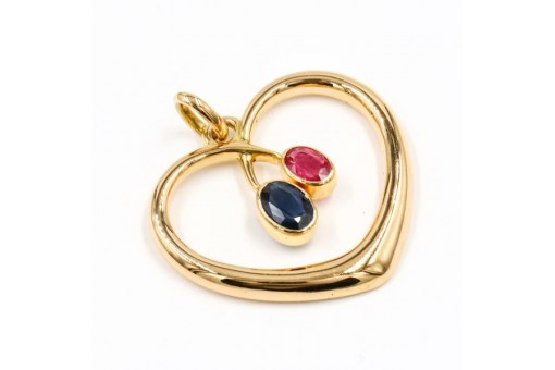 Anhänger Herz mit Rubin und Safir Saphir in 18 Kt. 750 Gold heart pendant