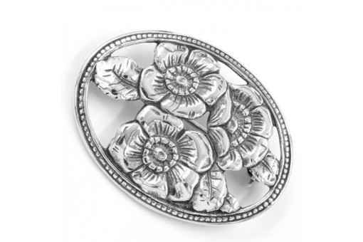 Silberbrosche Blumen Oval Floral 925 Silber Brosche Ansteckbrosche Blätter