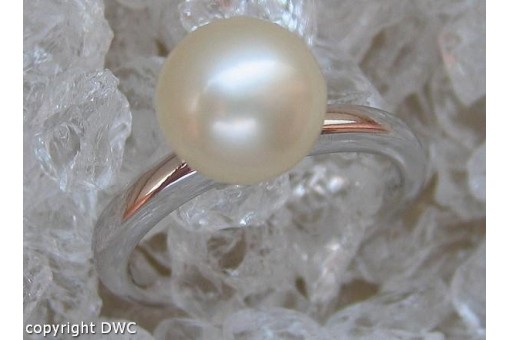 Perlenring Ring mit Perle Perlen Pearl aus 750 Weiss Gold Finger Damen Gr.64 