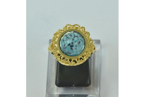 Ring mit Türkis turquoise 18 Kt. 750 er Gold Damen Gr. 55 filigran Ringe