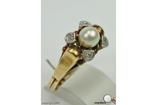 Ring mit Brillant Perle Brillanten Perlen Diamanten in 585 er Gold 57