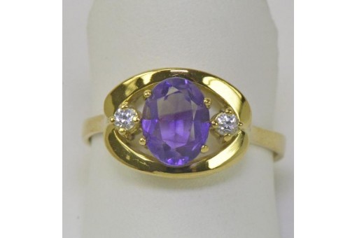 Ring mit Amethyst und Zirkonia in aus 8 Kt. 333 er Finger Damen Gold Gr. 56