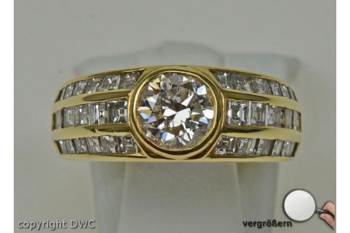 Ring mit Brillanten  Solitär Diamanten 750 er Gelb Gold 50 Expertise