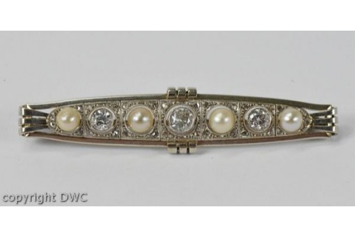 Antike Damen Brosche Nadel aus 585 er Gold mit Perle Diamanten Brillant
