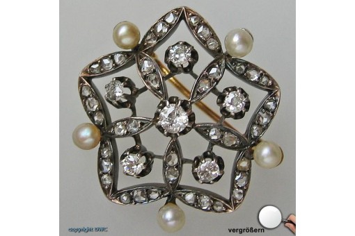 Brosche Nadel mit Brillanten 18kt 750 er Gold Perlen Diamant Perle Brillant 
