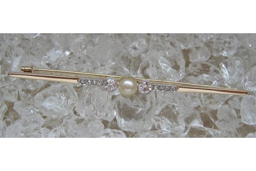 Brosche Nadel mit Perle Pearl Diamant Brillant Diamond in aus 585 er Gold 