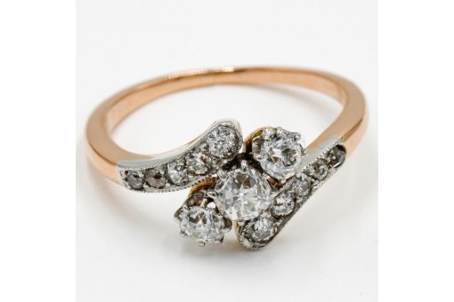 Ring in 585 er 14 Karat Gold Journey Design Altschliff  Diamanten Antik 