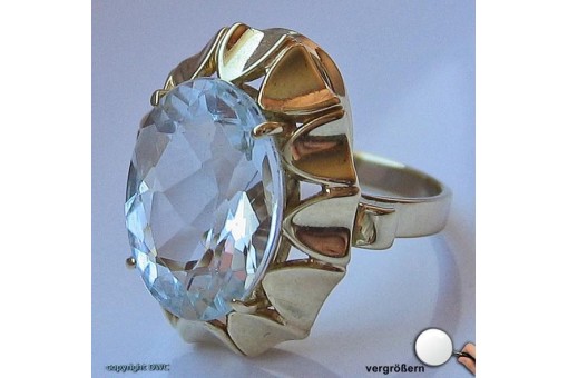Damen Finger Ring mit Aquamarin Aquamarine  Solitär Ringe in  585 er Gold 53