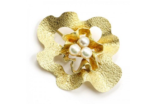 Brosche Nadel mit Perlen in 14 Kt. 585 Gold pearl brooch Perlenbrosche