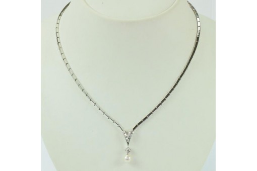 Collier Kette mit Perle und Diamanten Brillanten  in aus 14 Kt. 585 Gold 45 cm