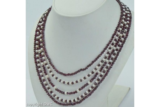Collier mit Granate Perlen Pearl in aus 925 Silber Trachten antik Hals Kette 