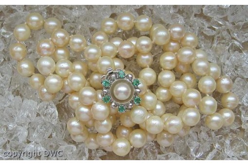 Hals Kette Collier Perle Perlen Smaragd Perlencollier in Gold 585 er 