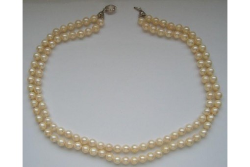 Collier Perlen 585 er Weiß Gold Diamanten Brillanten Hals Kette 46 cm