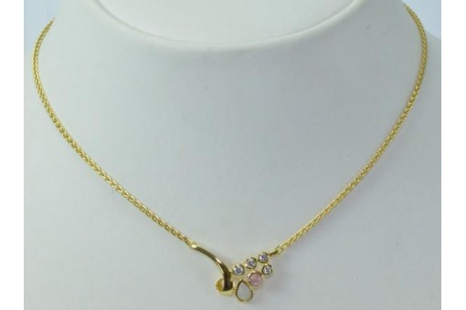 Collier Hals Kette mit Opal Zirkonia und Topas 9 Kt. 375 Gold Chain 40 cm