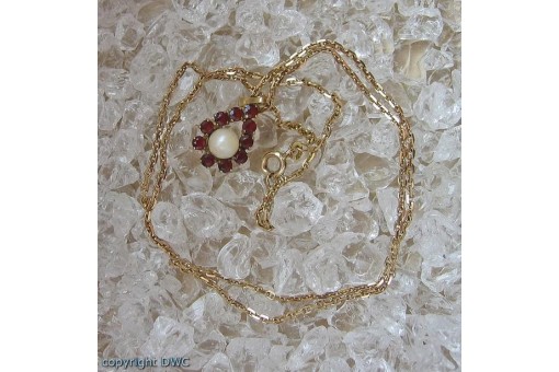 Collier mit Perle Granate Perlen 333 er Gold Damen Hals Kette 51 cm 