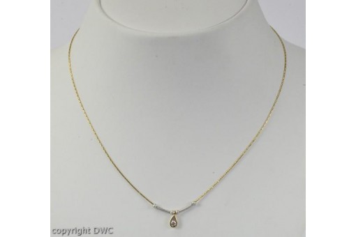 Collier Hals Kette mit Anhänger Kristall in aus 585 er Gold Weiss Länge 45,5 cm