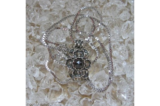 Hals Kette Collier mit Granat Granate in 800 er Silber Tracht antik 60 cm