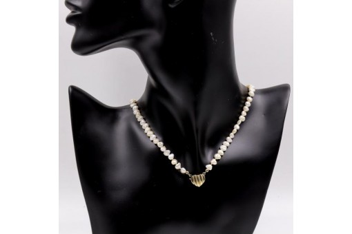 Collier Kette mit Perlen in 14 Kt. 585 Gold 35 cm Perlenkette "Herz"