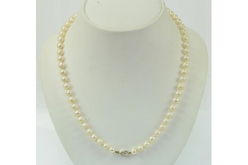 Perlen Hals Kette mit Diamanten Brillanten  in aus 14 Kt 585 Gold 97 cm 