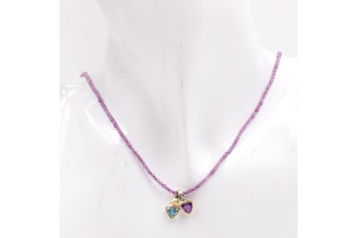 Amethystcollier Kette mit Diamant und Topas in 14 Kt. 585 Gold 49 cm