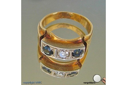 Ring mit Brillant Saphir Safir Diamant Safire Saphire in 585 er Gold 59 Ringe