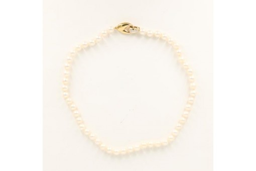 Kette Perlenkette Schließe in 14 Kt. 585 Gold mit 2 Diamanten 0,02 ct. 46 cm